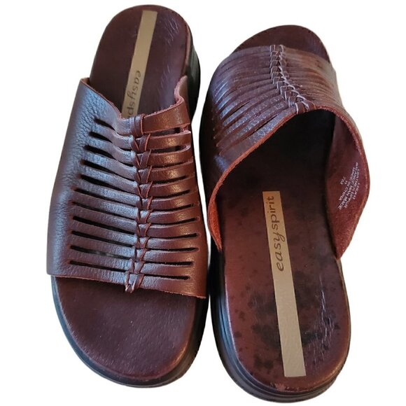 Easy Spirit Brown Leather Sandals, Womans Brown Slip-on Sandals - Picture 2 of 4